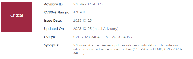 VMSA-2023-0023 Critical Advisory Summary