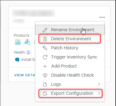 Export and Delete for a vRealize Environment